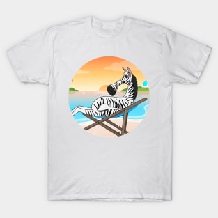 Zebra Chilling At Beach With Sunset Comic Style T-Shirt